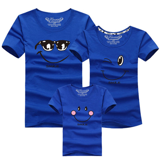 Color: Royal blue, Size: MomXL - Round Neck Half Sleeve Family Outfit For A Family Of Three