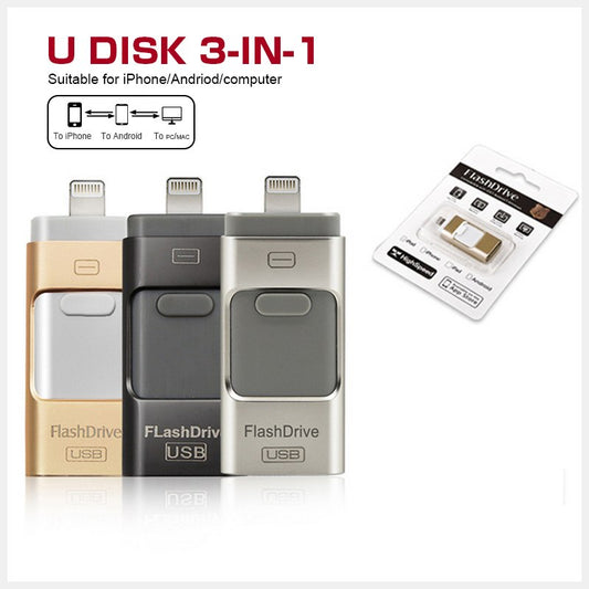 Color: Black, Model: 64GB - Three In One OTG USB Flash Disk For Computer And Mobile Phone