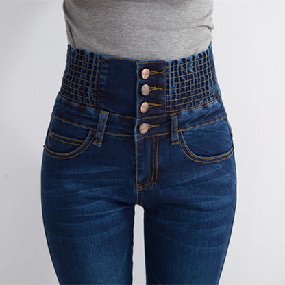 Color: Dark Blue, Size: 40 - Women's fleece high waist jeans