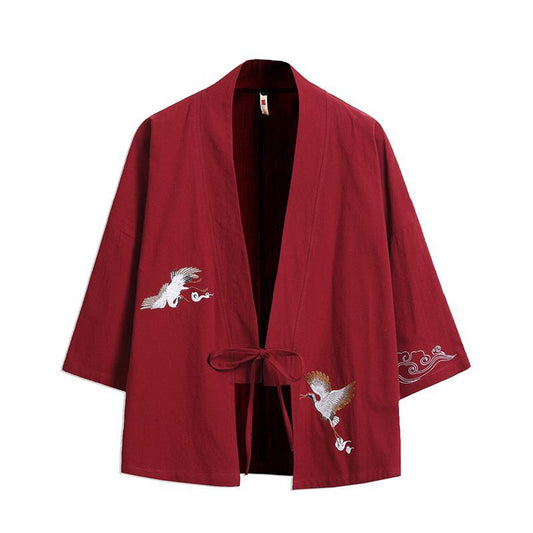 Color: Wine red clouds, Size: L - Cardigan Taoist Robe