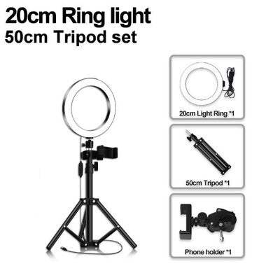 Size: 20cm+50cm, quantity: 1pcs - Mobile Phone Live Selfie Anchor Round LED Fill Light