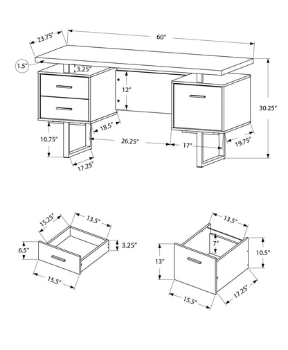 24" Taupe Rectangular Computer Desk With Three Drawers