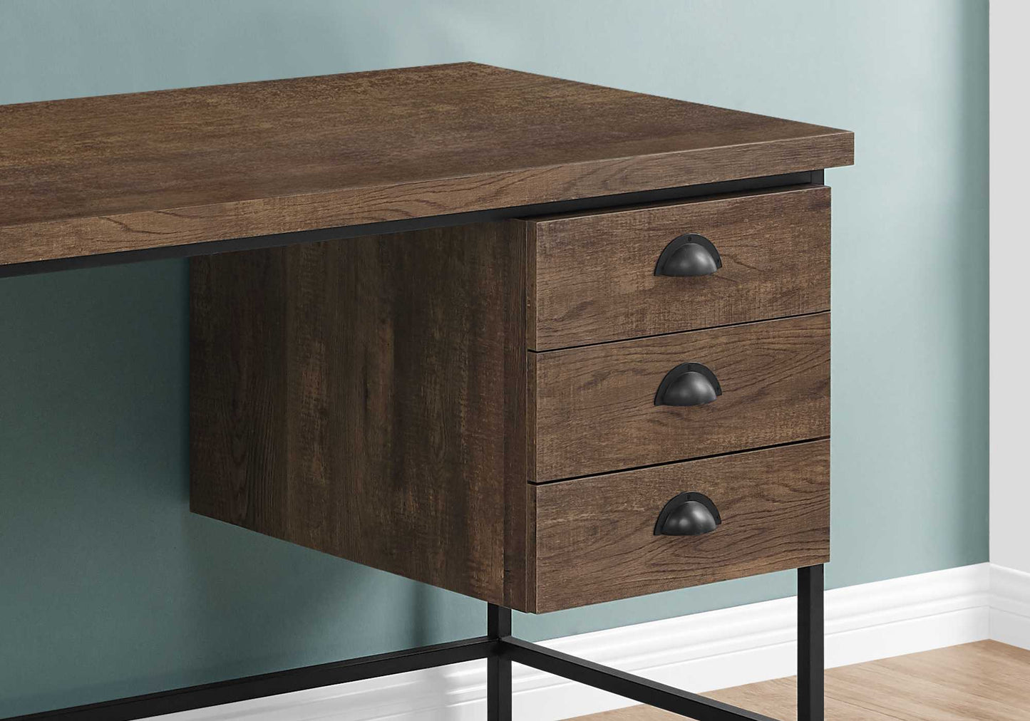 24" Brown Rectangular Computer Desk With Three Drawers