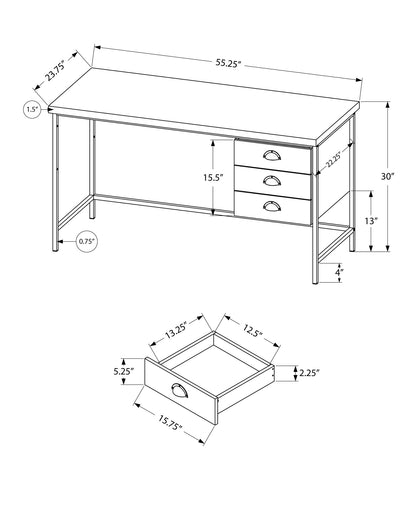 24" Brown Rectangular Computer Desk With Three Drawers