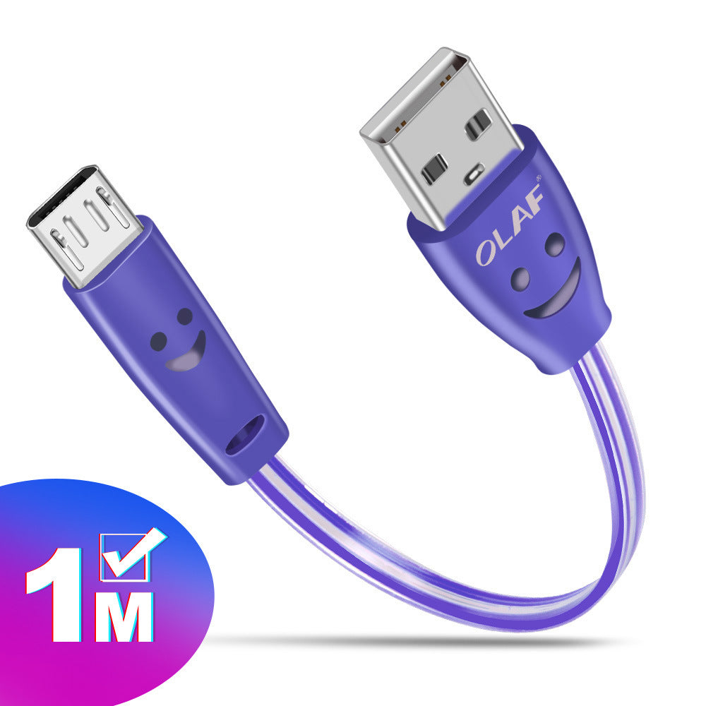 Color: Blue, Style: Android - Smile Glowing Data Cable