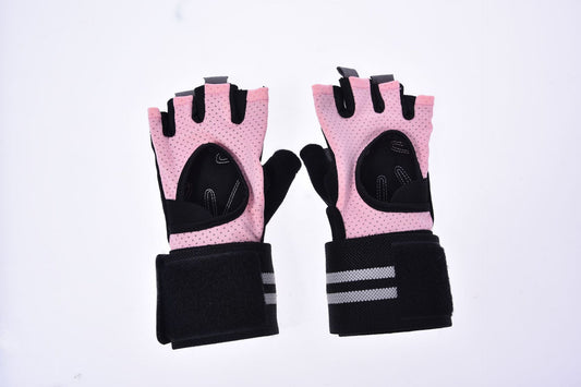 Color: Black and pink, Size: M - Weightlifting gloves breathable