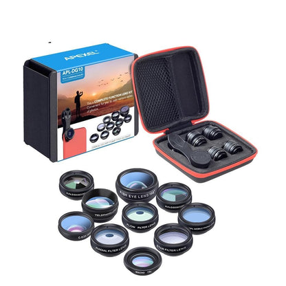 Quantity: 7 in 1 Lens kit - APEXEL Phone lens kit universal 10 in 1 Fisheye Wide Angle macro Lens CPL Filter Kaleidoscope+2X telescope Lens for smartphone