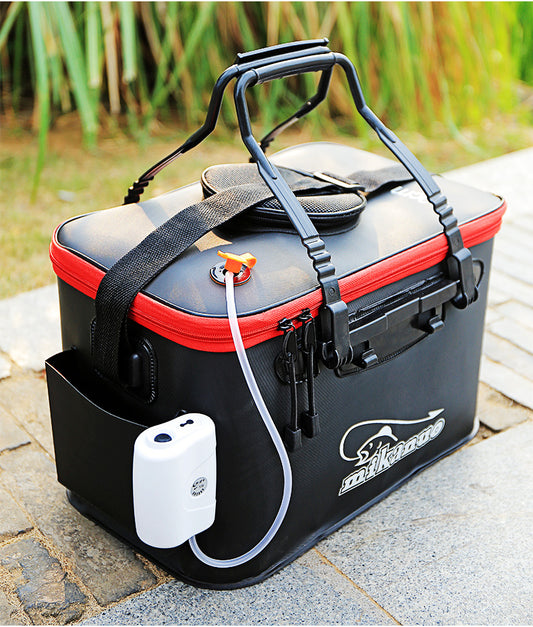 Color: Black Oxygen Pump, Size: 40cm - EVA Portable Fishing Bag Folding Thicken Live Fishing Box Tank Bucket Camping Fishing Tackle Fishbox Storage Bag