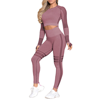 Color: Wine red set, Size: S - Yoga Crop Top Seamless Yoga sets