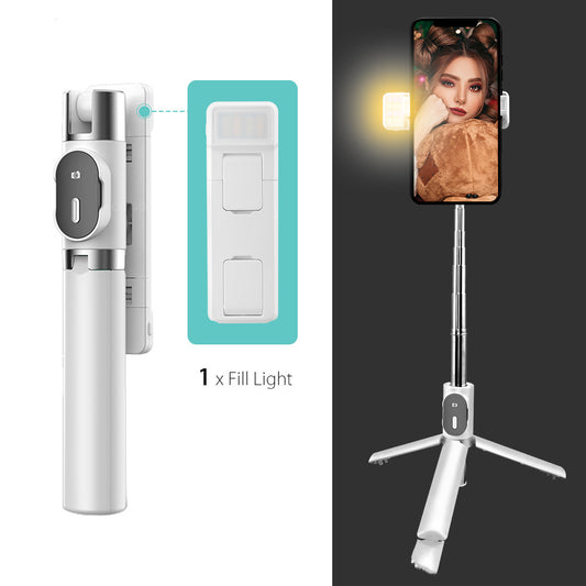 Color: White, style: Single fill light - Compatible with Apple, Bluetooth Fill Light Selfie Stick Mobile Phone Integrated Tripod Selfie Stick