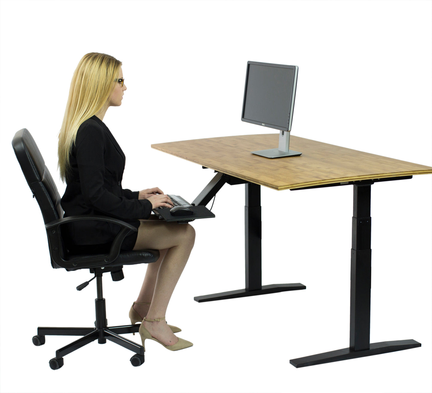 Black and Natural Bamboo 52" Dual Motor Electric Office Adjustable Computer Desk