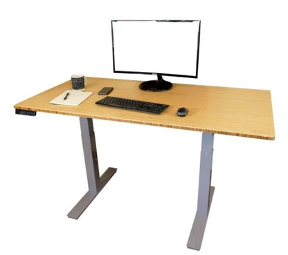 Gray and Natural Bamboo 52" Dual Motor Electric Office Adjustable Computer Desk