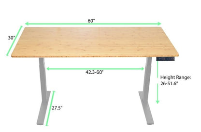 Gray and Natural Bamboo 52" Dual Motor Electric Office Adjustable Computer Desk