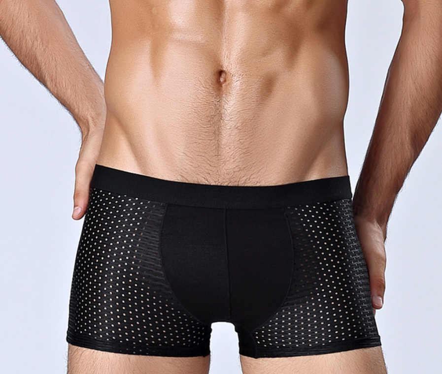 Breathable ice silk honeycomb nets boxer - Color: Black, Size: 3XL