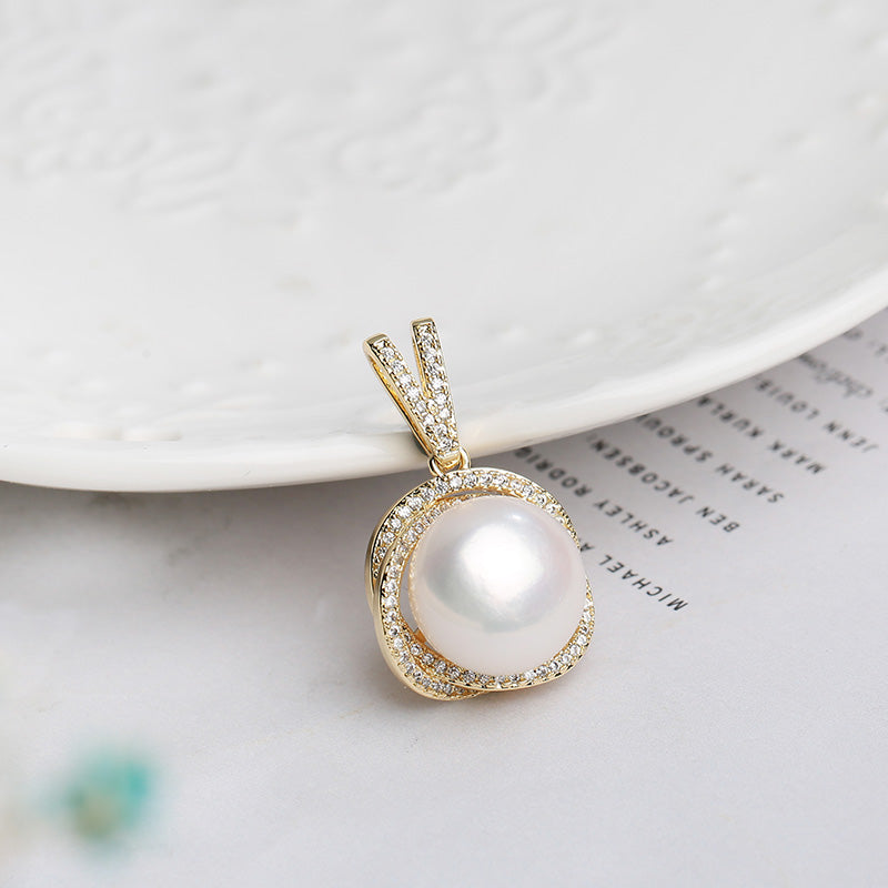 Color: White b Pendant, Size: 11 12mm - Freshwater Pearl Simple Wild Silver Necklace