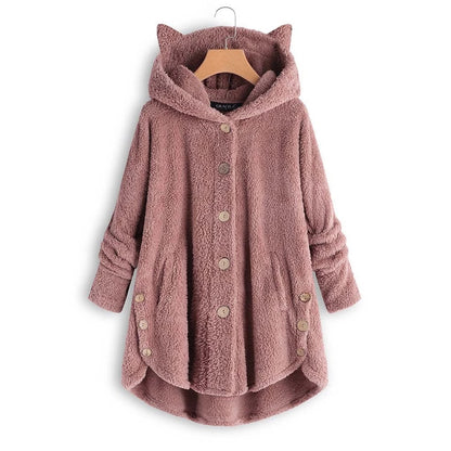 Color: Pink, size: XL-1pc, quantity:  - European and American button hooded cat ears plush top