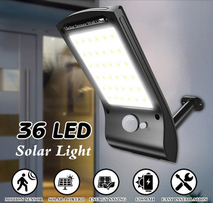 Solar Powered 36 LED PIR Motion Sensor Waterproof Street Security Light Wall Lamp for Outdoor Garden