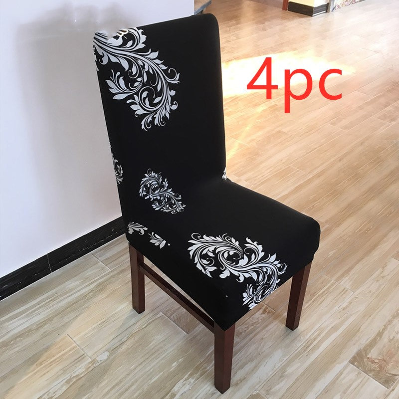 Color: 4pc Black - Home Chair Cover Hotel Chair Package Chair Cover Siamese Elastic Chair Cover Office Computer Seat Cover