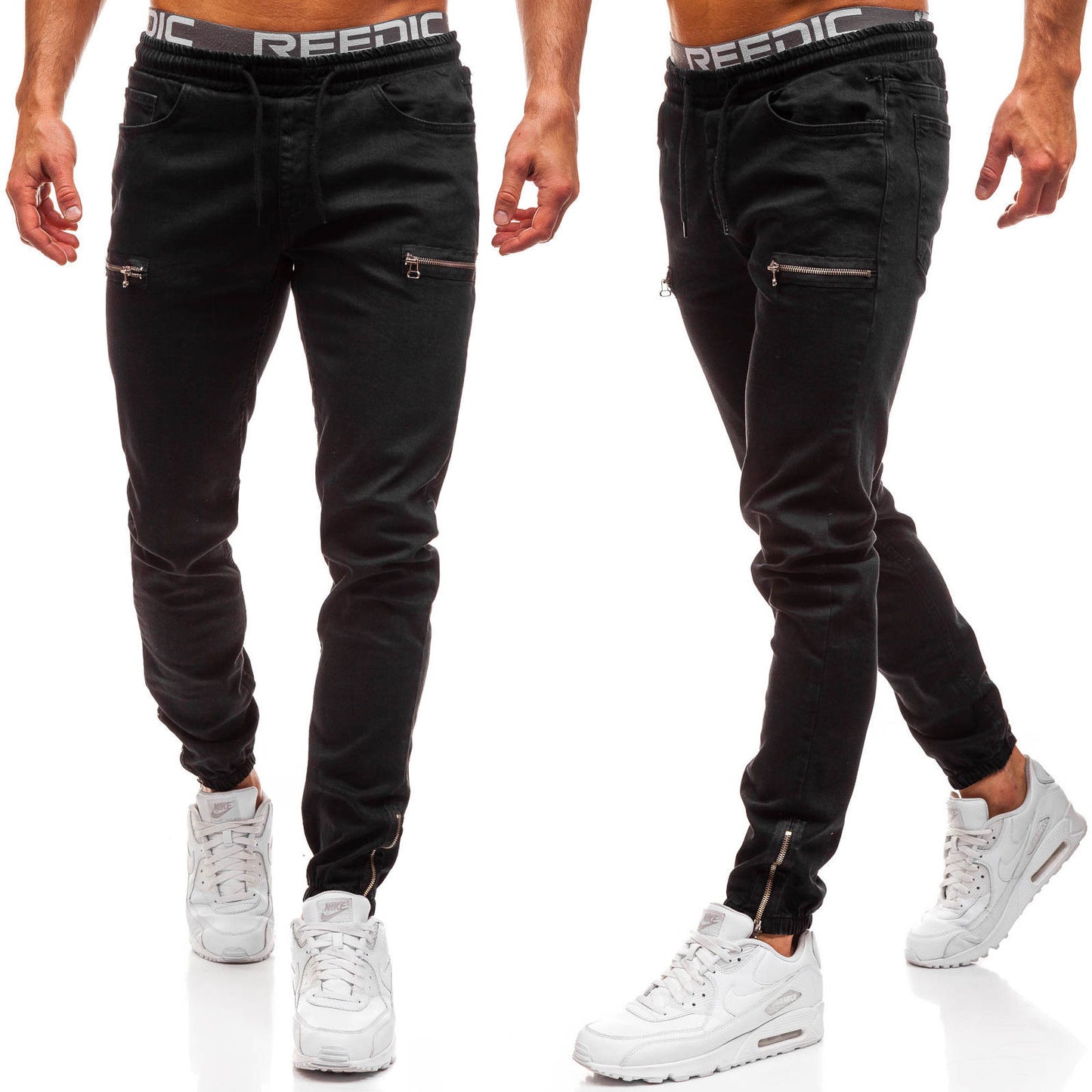 Color: black, Size: XL - European and American men's denim fabric sports jeans