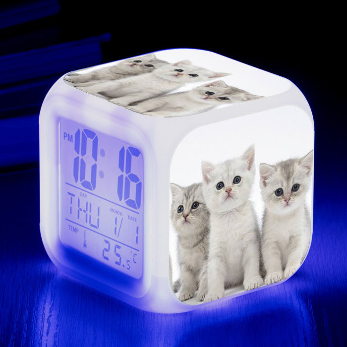 Cat narrow colorful square alarm clock