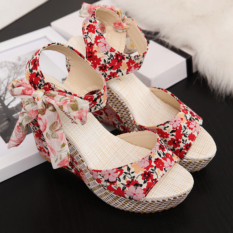 Color: Pink, Size: 35 - Bohemian high heel sandals