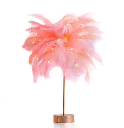 Color: Pink Flash battery - Feather Lamp Nordic Desk Lamp European-Style Bedroom Bedside Feather Table Lamp Night Light Table Lamp Decoration Modern