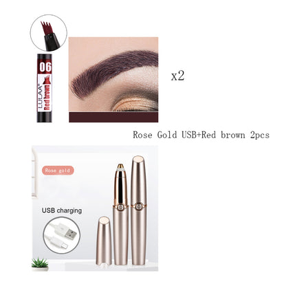 style: Rose Gold USB+2Red brown - Electric Eyebrow Repairer Not Blooming Liquid Eyeliner