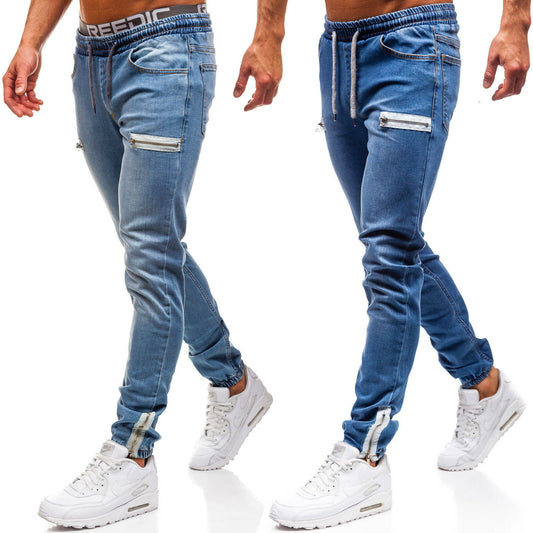 Color: black, Size: XL - European and American men's denim fabric sports jeans