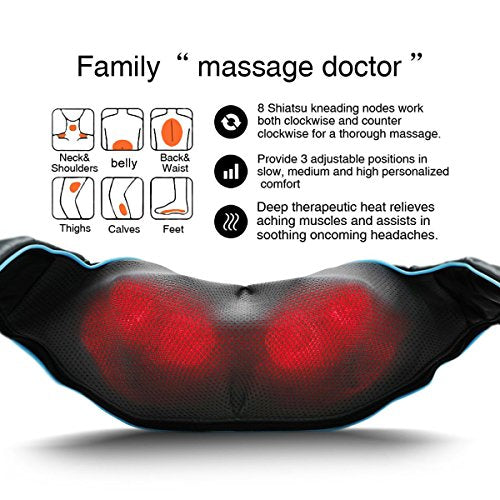 Shiatsu Back Shoulder and Neck Massager with Heat, Electric Deep Tissue 4D Kneading Massage for Shoulder, Back and Neck, Best Gifts for Women Men Mom Dad