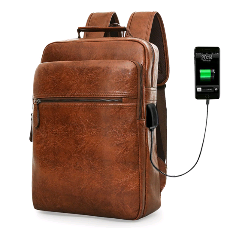 Men's backpack backpack student bag pu leather large capacity computer bag leisure travel pu backpack