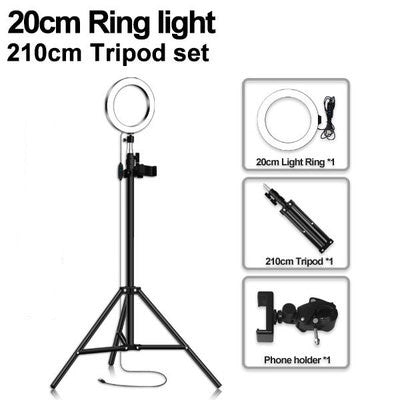 Size: 20cm+210cm, quantity: 1pcs - Mobile Phone Live Selfie Anchor Round LED Fill Light