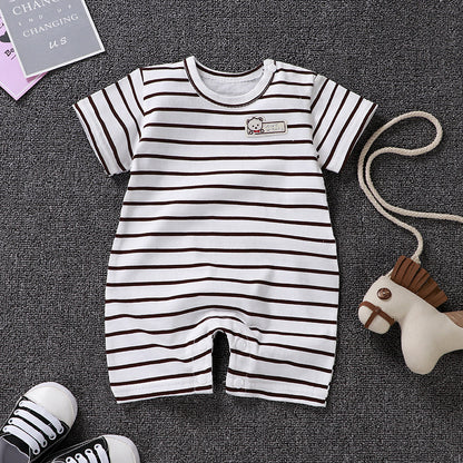 Color: Coffee stripes, Size: 66CM - Fashion Baby Cotton One-piece Cartoon Romper