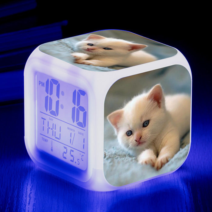 Cat narrow colorful square alarm clock