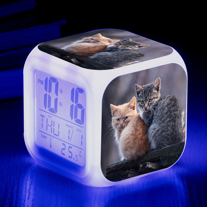 Cat narrow colorful square alarm clock