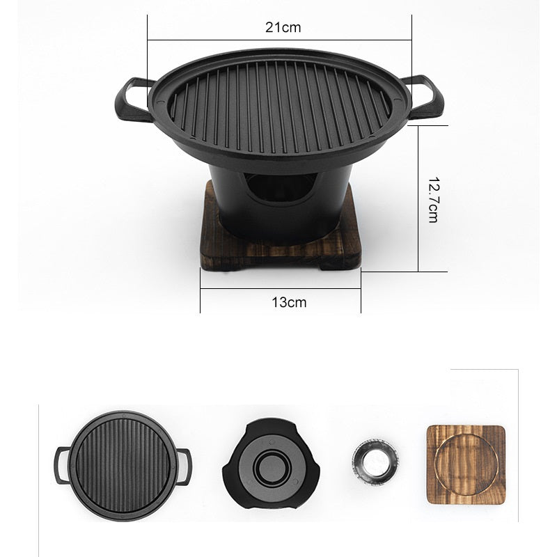 Color: Black21cm - Mini BBQ Grill Alcohol Stove Home Smokeless Barbecue Grill Outdoor BBQ Plate Roasting Meat Tools