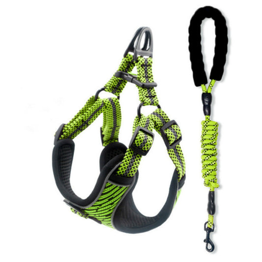 Color: Green and tow rope, Size: S - Pet chest strap explosion-proof flush reflective vest