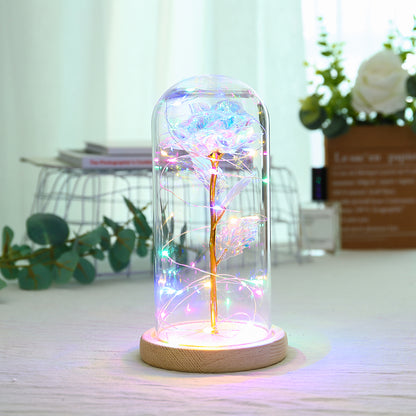 style: White wood - Enchanted Forever Rose Flower in Glass LED Light Christmas Decoration