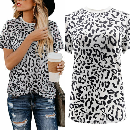 Color: White, Size: M - Leopard print Europe and America ladies casual tops