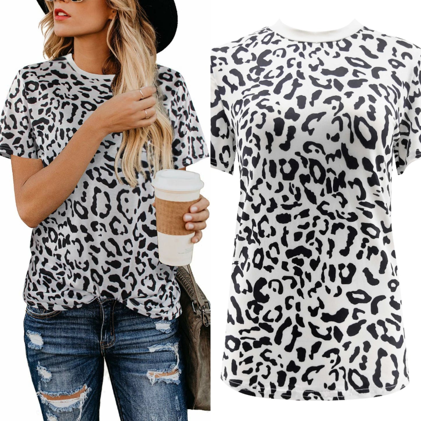 Color: White, Size: XXL - Leopard print Europe and America ladies casual tops