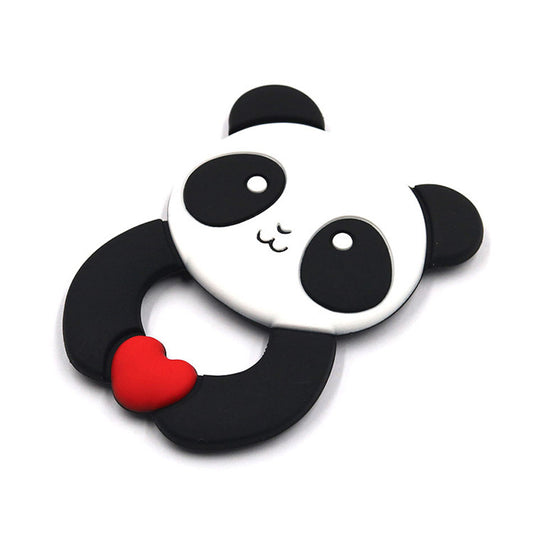 Color: Panda black - 1pc Animal Series Teether Silicone Pendant Accessories Unicorn Raccoon Flamingos Teether