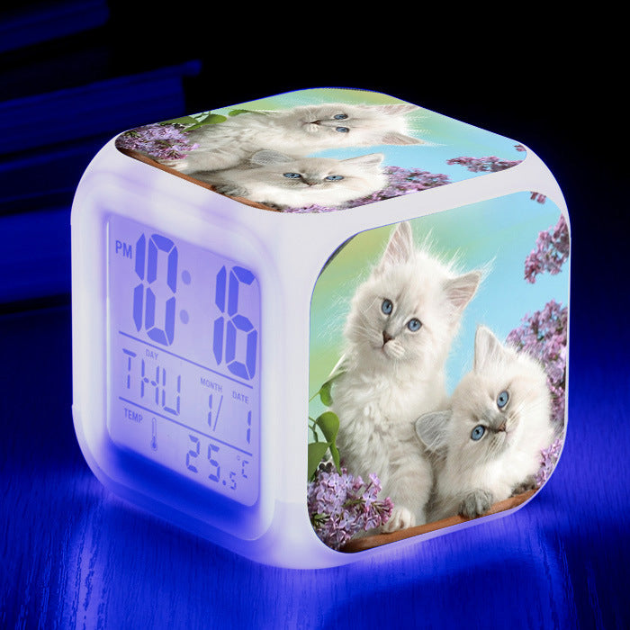 Cat narrow colorful square alarm clock