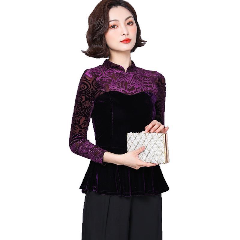 Waisted fashionable foreign style VELVET TOP