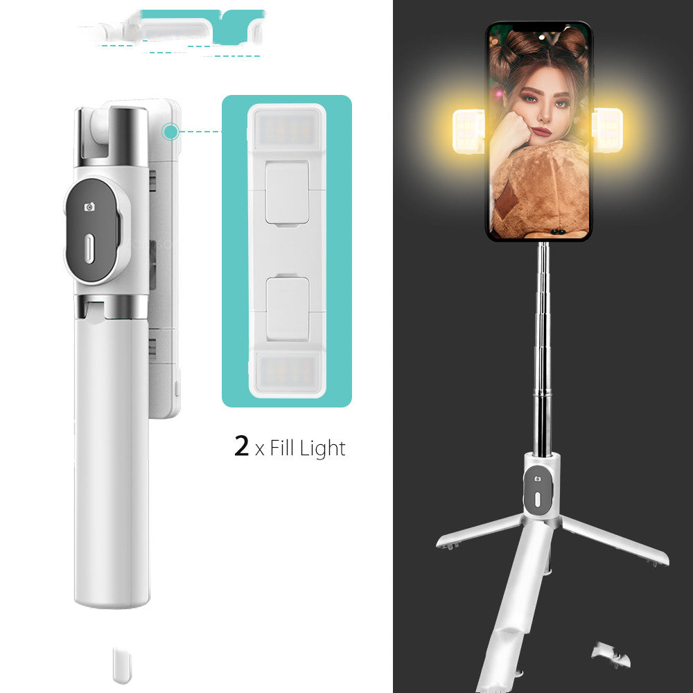 Color: White, style: Double fill light - Compatible with Apple, Bluetooth Fill Light Selfie Stick Mobile Phone Integrated Tripod Selfie Stick