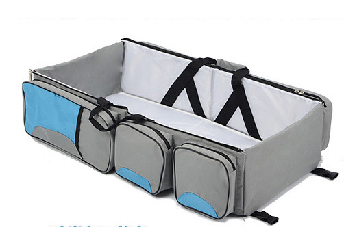 Color: Gray - New multi function Mommy bag type baby portable bed folding sleeping basket outdoors baby sleeping baby