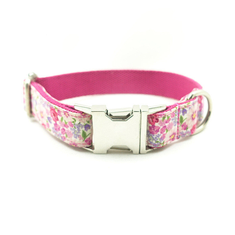 Purple Flower Metal Buckle Durable Dog Collar