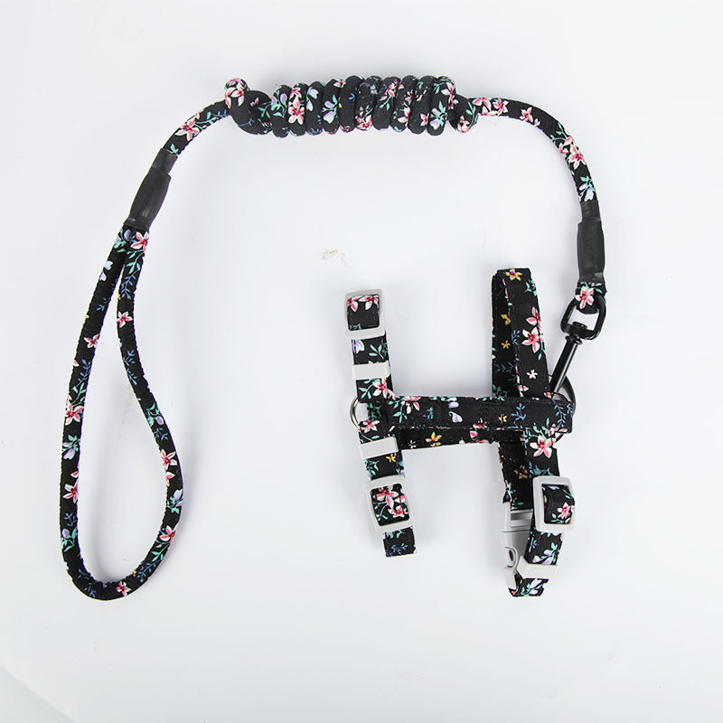 Color: Small black flower, Size: M - Walking the cat rope pet chest strap