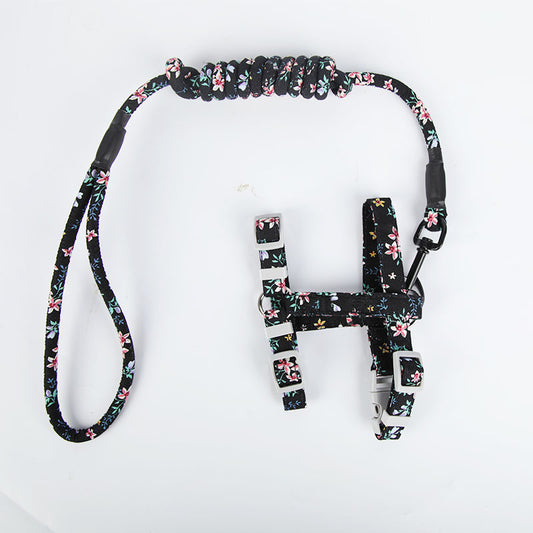 Color: Small black flower, Size: S - Walking the cat rope pet chest strap