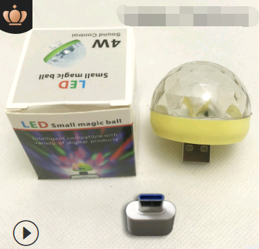 Color: Yellow, style: USB plus TYPE C - Mini stage lights voice control small magic ball lights RGB mobile phone usb Android rotating stage lights LED lights