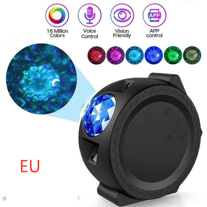 Color: Black, Model: EU - LED Starry Sky Projector Light Moon Star Cloud Bluetooth Nig