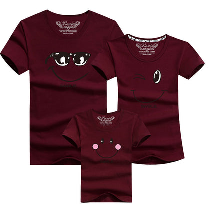 Color: Wine Red, Size: Father4XL - Round Neck Half Sleeve Family Outfit For A Family Of Three